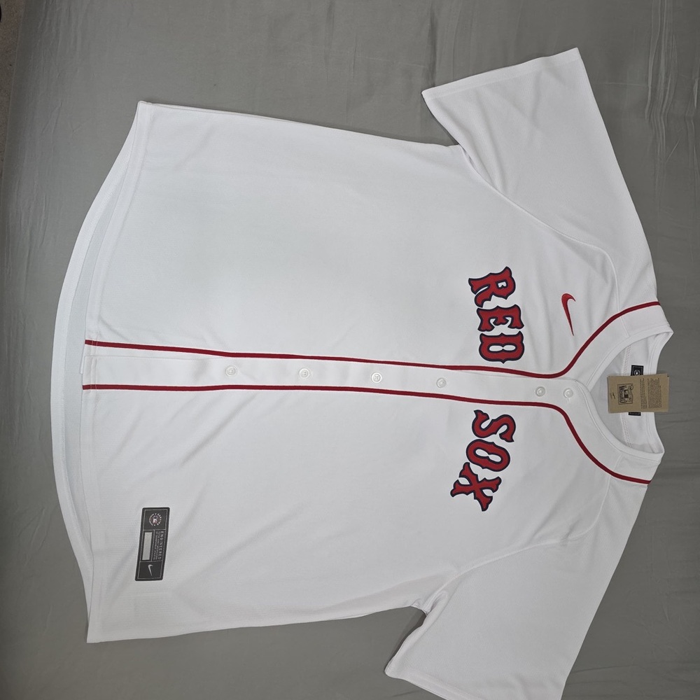 Nike White and Red Men's Red Sox Jersey